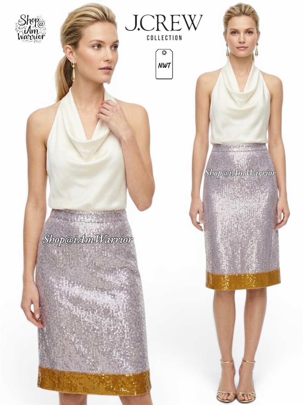 J.Crew Collection NWT Rare iridescent lavender & marigold sequin pencil skirt
